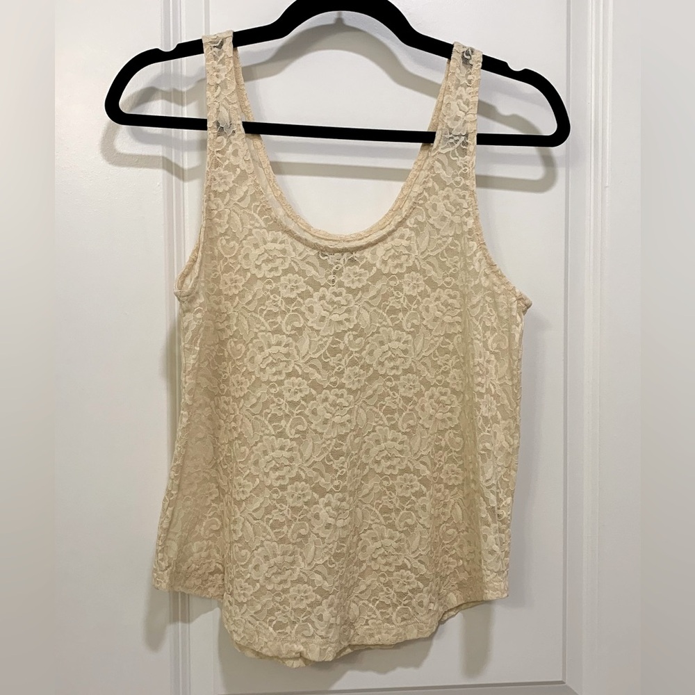 Kira Women's Cream Sheer Lace Tank Top - Size Medium